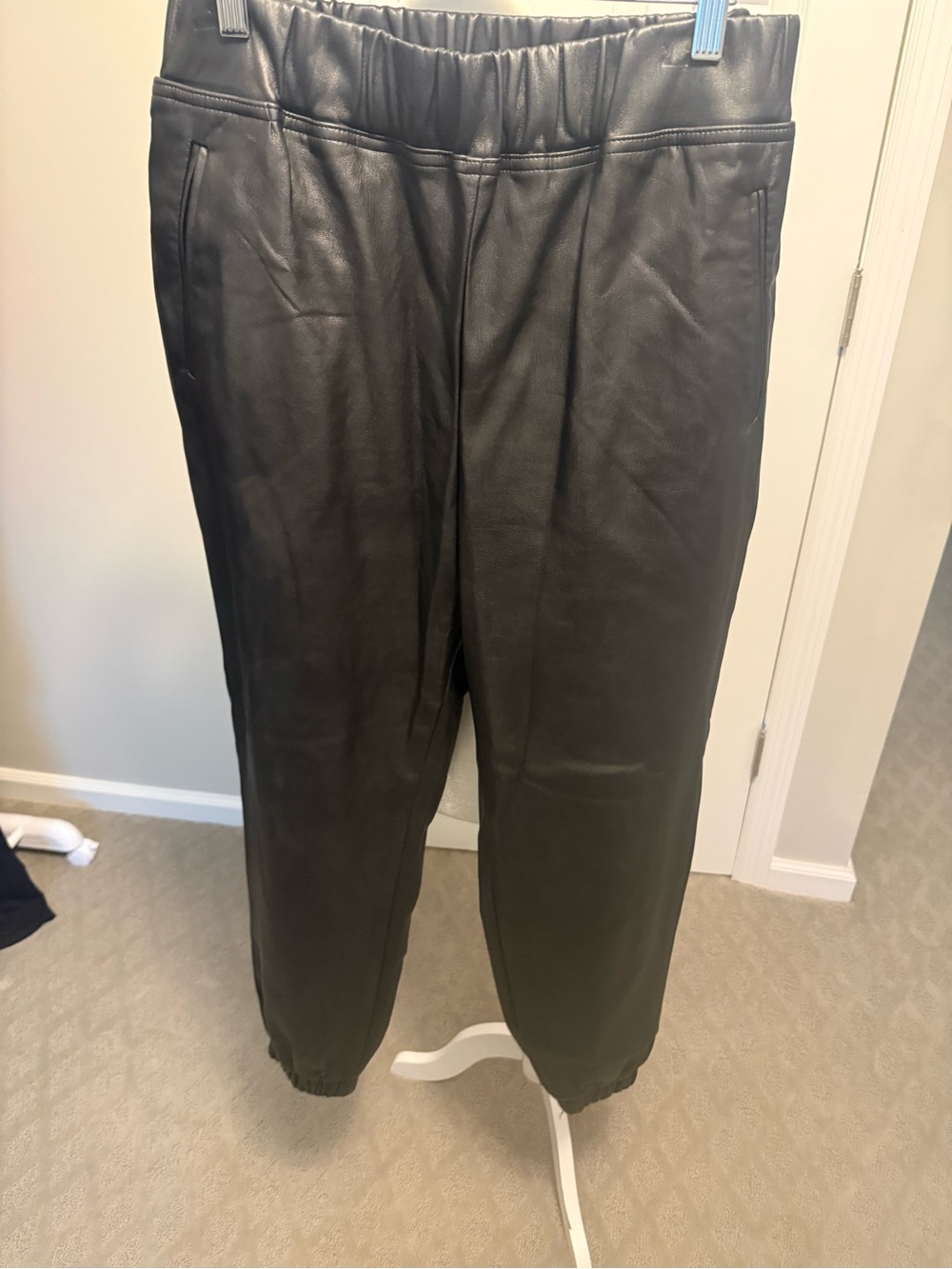 Black Faux Leather Jogger Pants - Brand: